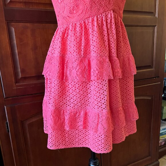 Adelyn Rae Ruffle Lace Dress Coral Pink Small - Picture 6 of 7